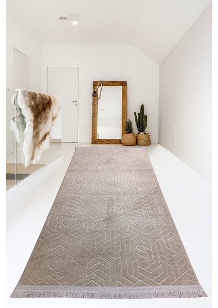 Armoni Saçaklı Kaymaz Tabanlı Kesme Kabartmalı Salon Koridor Mutfak Hali Kahverengi indirimleri