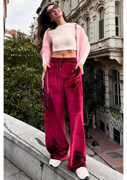 Bordo Bol Paça Kadife Pantolon MG2283