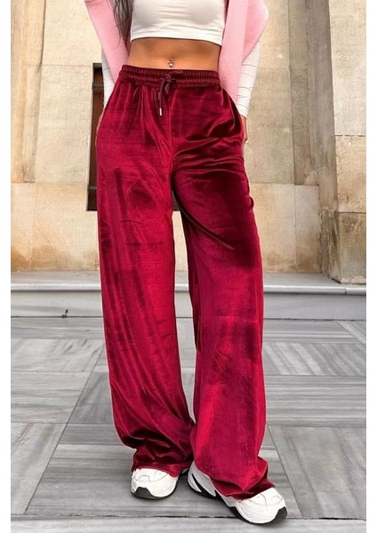 Bordo Bol Paça Kadife Pantolon MG2283 fırsatları