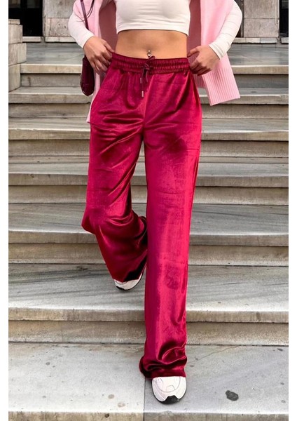 Bordo Bol Paça Kadife Pantolon MG2283