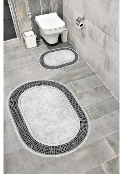 Su Emici Yumuşak Kaymaz Sünger Dolgulu Yıkanabilir Dekoratif Banyo Paspası Takımı 1361DEKORSANOVAL