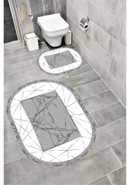 Su Emici Yumuşak Kaymaz Taban Sünger Dolgulu Yıkanabilir Dekoratif Banyo Paspası Takımı Molivaoval