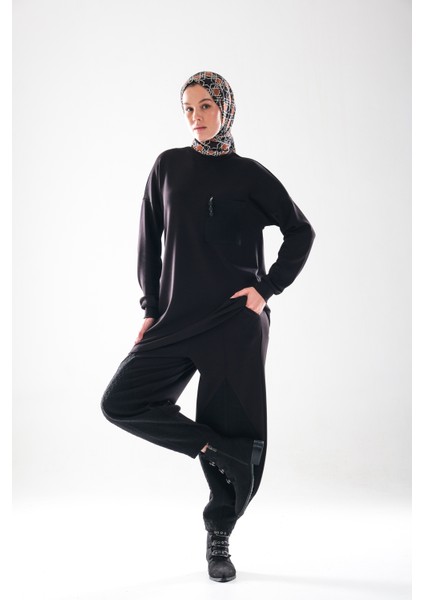 2289_KADIN Tüvit Garni, Bisiklet Yaka Tesettür Tunik Şalvar Takım –cepli, Aksesuarlı, Harem Pantolon modelleri