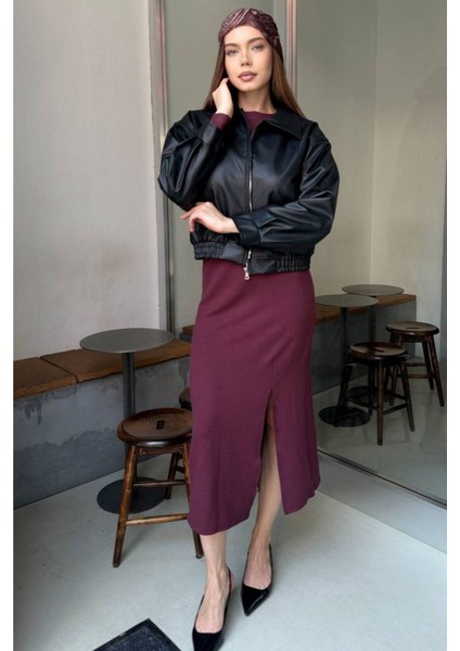 Kadın Siyah Suni Deri Ceket – Oversize