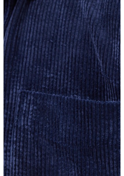 Erkek Regular Fit Rahat Kesim Fitilli Kadife Görünüm Düğmeli Yaka Indigo Ceket Gömlek