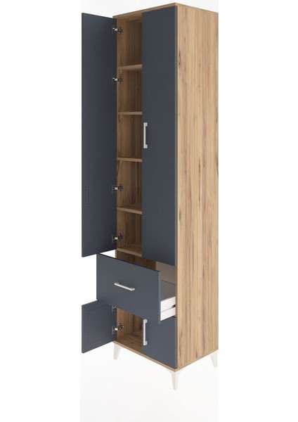 Hyperion Dolap 5 Raflı Tek Çekmeceli 4 Kapaklı 60X44X243 Çam-Antrasit fırsatları