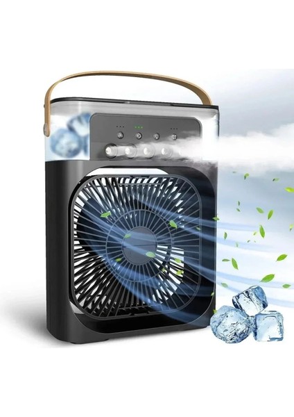 Taşınabilir 3 Farklı Mod Ayarlı 7 Farklı LED Işıklı Sulu Soğutmalı Taşınabilir Masaüstü USB Fan Vantilatör (5148)