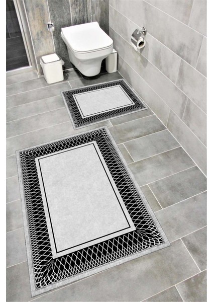 Su Emici Yumuşak Kaymaz Taban Sünger Dolgulu Yıkanabilir Dekoratif Banyo Paspası TAKIMI-1169GRI