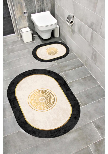 Su Emici Yumuşak Kaymaz Sünger Dolgulu Yıkanabilir Dekoratif Banyo Paspası Takımı ARGUVAN1037OVAL