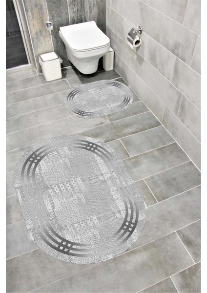 Su Emici Yumuşak Kaymaz Taban Sünger Dolgulu Yıkanabilir Dekoratif Banyo Paspası Takımı 1153OVAL