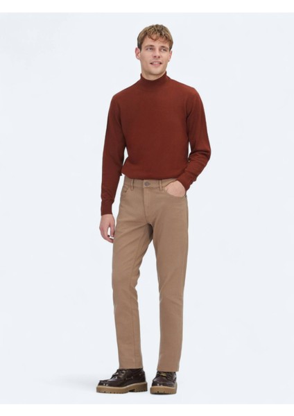 Kiremit Yarım Balıkçı Yaka Jakarlı Yün Karışımlı Triko Kazak fiyatları