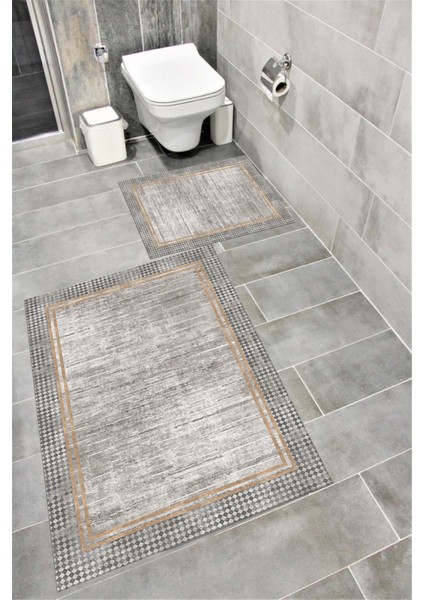 Su Emici Yumuşak Kaymaz Taban Sünger Dolgulu Yıkanabilir Dekoratif Banyo Paspası Takımı Vione