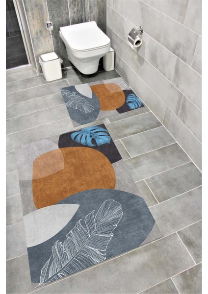 Su Emici Yumuşak Kaymaz Taban Sünger Dolgulu Yıkanabilir Dekoratif Banyo Paspası Takımı 1135