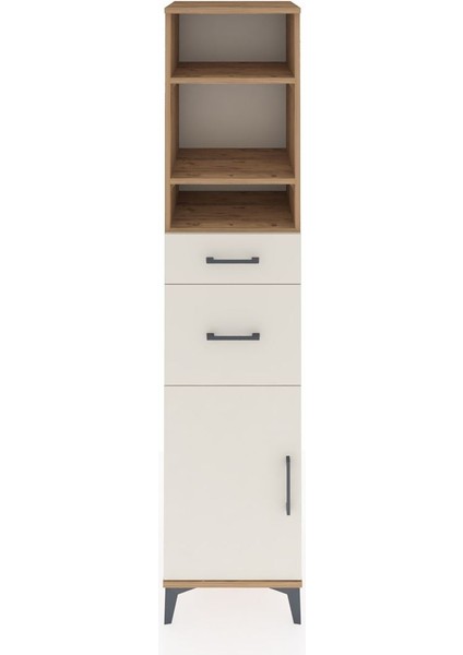 Hyperion Dolap 4 Raflı 2 Çekmeceli Tek Kapaklı 44X44X195 Çam-Aytaşı