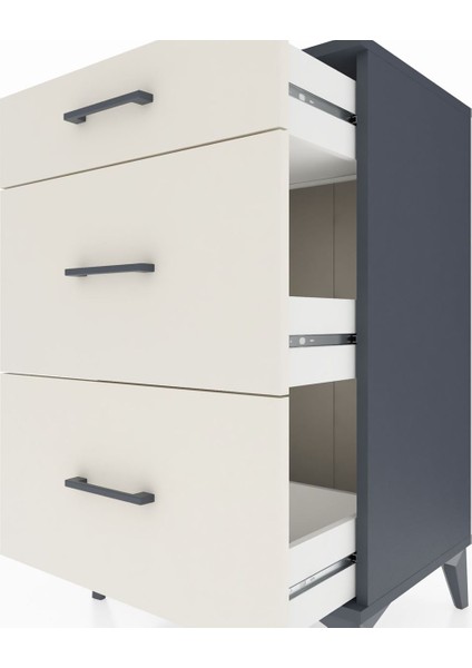 Hyperion Komodin 3 Çekmeceli 60X44X96 Antrasit-Aytaşı indirimleri