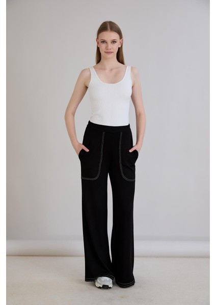 Pis Dikişli Cepli Bol Paça Eşofman Altı Siyah