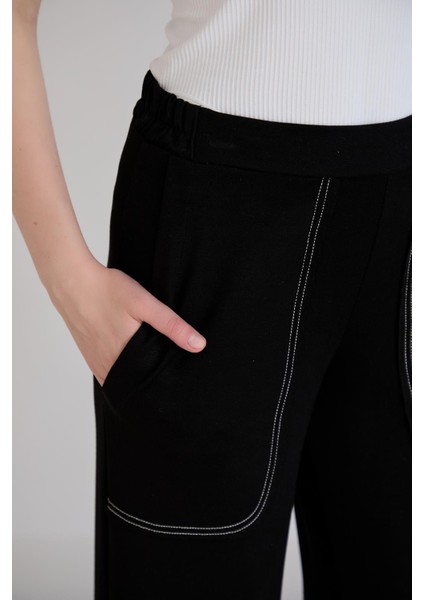 Pis Dikişli Cepli Bol Paça Eşofman Altı Siyah