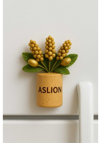 El Yapımı Orman Yağmuru Kokulu Çiçekli Mantar Magnet - Dekoratif Buzdolabı Süsü - Doğal Tasarım Gold