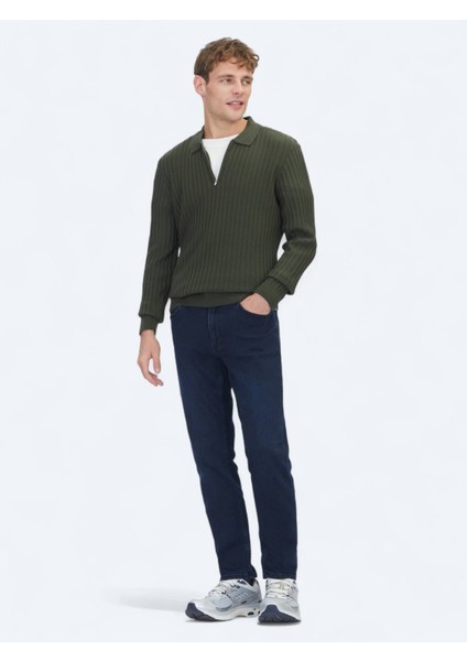 Haki Polo Yaka Jakarlı Yün Karışımlı Triko Kazak modelleri