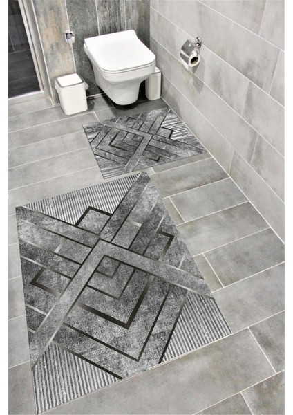 Su Emici Yumuşak Kaymaz Taban Sünger Dolgulu Yıkanabilir Dekoratif Banyo Paspası Takımı EHL05