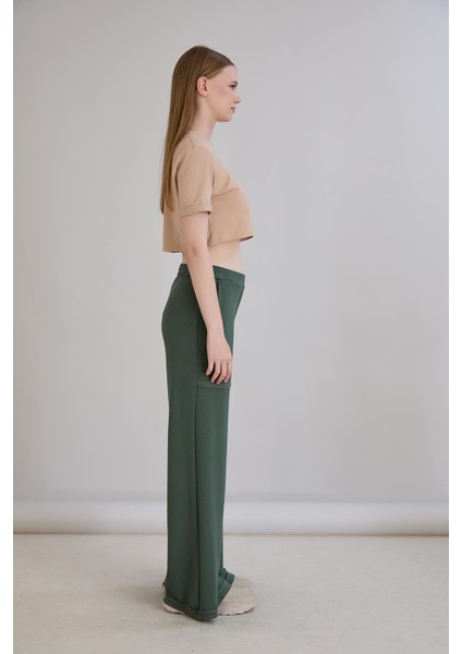 Pis Dikişli Cepli Bol Paça Eşofman Altı Haki