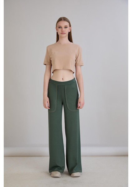 Pis Dikişli Cepli Bol Paça Eşofman Altı Haki fiyatları