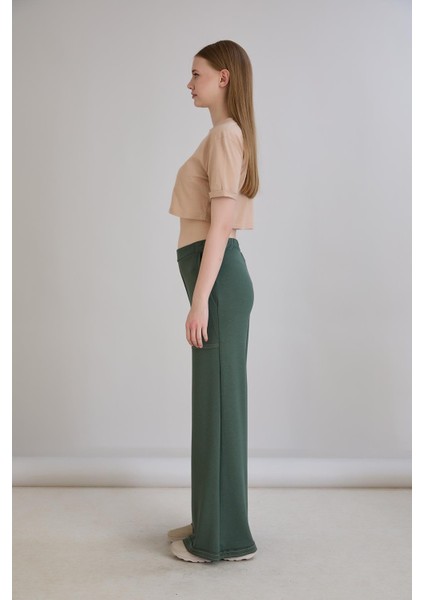 Pis Dikişli Cepli Bol Paça Eşofman Altı Haki modelleri