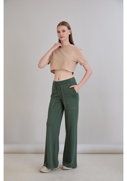 Pis Dikişli Cepli Bol Paça Eşofman Altı Haki indirimleri