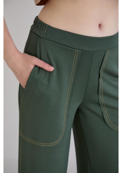 Pis Dikişli Cepli Bol Paça Eşofman Altı Haki