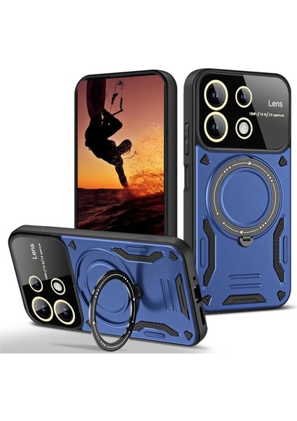 Redmi 13 4g Kılıf Manyetik Standlı Joy Lens Premium Tank Silikon Kapak - Lacivert