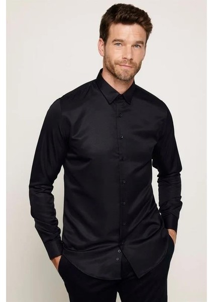 2'li Paket Siyah Slim Fit Kolay Ütü Teri Emen Nefes Alan Doku Dört Mevsim Erkek Gömlek fiyatları
