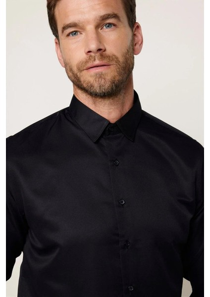 2'li Paket Siyah Slim Fit Kolay Ütü Teri Emen Nefes Alan Doku Dört Mevsim Erkek Gömlek modelleri