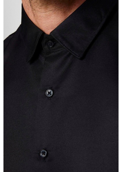 2'li Paket Siyah Slim Fit Kolay Ütü Teri Emen Nefes Alan Doku Dört Mevsim Erkek Gömlek fırsatları