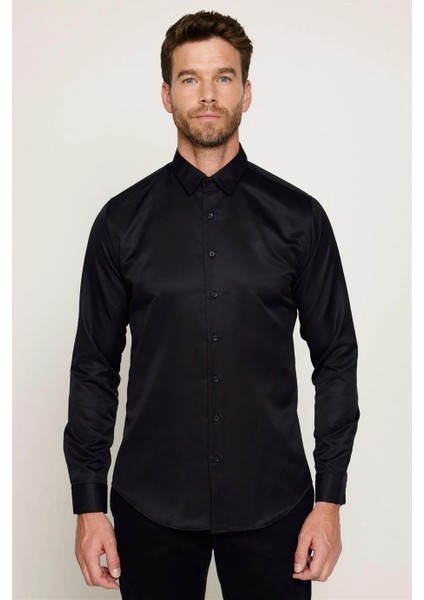 2'li Paket Siyah Slim Fit Kolay Ütü Teri Emen Nefes Alan Doku Dört Mevsim Erkek Gömlek indirimleri