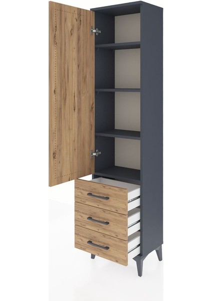 Arges Dolap 4 Raflı 3 Çekmeceli Tek Kapaklı 44X30X182 Antrasit-Çam fırsatları