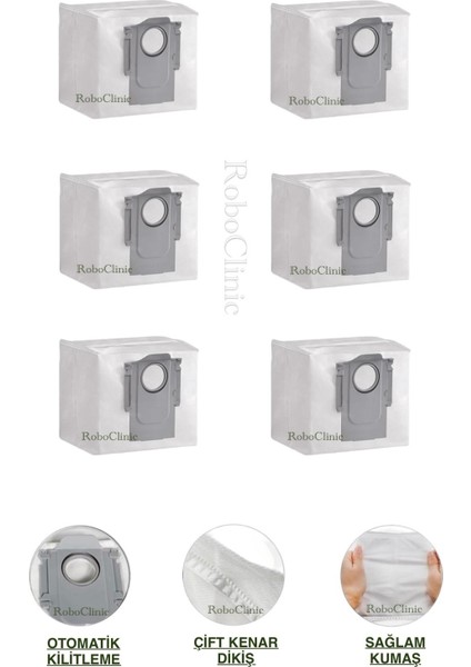 Roborock S8 Plus, S8 Pro Ultra Robot Süpürge Uyumlu 6 Adet Toz Torbası