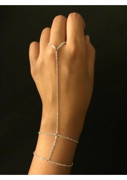 Gümüş Renk Zincirli Zarif Modern Kadın Şahmeran Bileklik