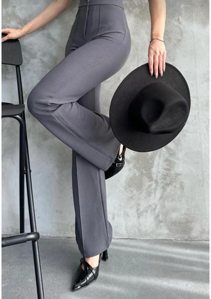 Is Berceste Krep Kumaş Likralı Gri Ispanyol Paça Palazzo Pantalon modelleri