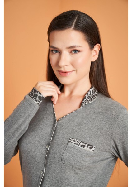 Kadın Gri Düğmeli Pijama Takımı 28046 fiyatları