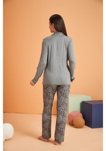 Kadın Gri Düğmeli Pijama Takımı 28046 modelleri