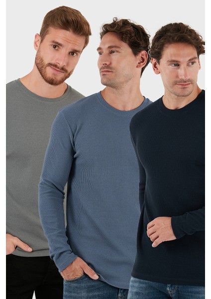 Pamuklu Bisklet Yaka Slim Fit Basic 3'lü Paket Sweat Erkek Sweat 5905073S3