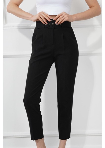 Kaside Manga Moda Kemerli Double Paça Kumaş Pantolon M1533 Siyah