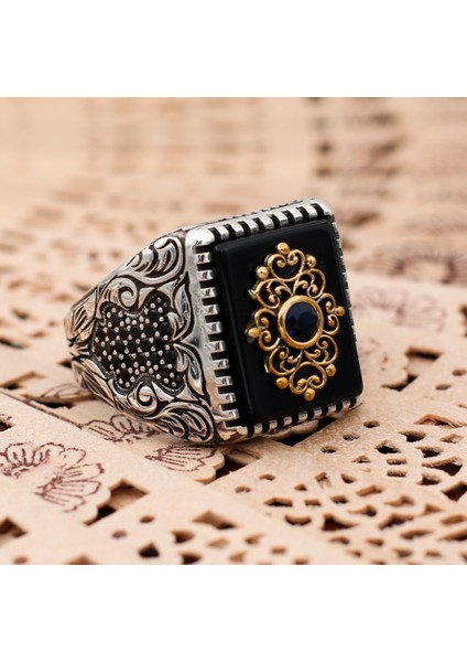 Mikro Taş Süslemeli Oniks Taşlı 925 Ayar Gümüş Yüzük fiyatları