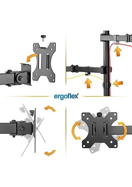Ergoflex EF74 Steel 2-8 kg Çift Kol Asansörlü 17"-32" Monitör&10-17" Laptop Standı modelleri