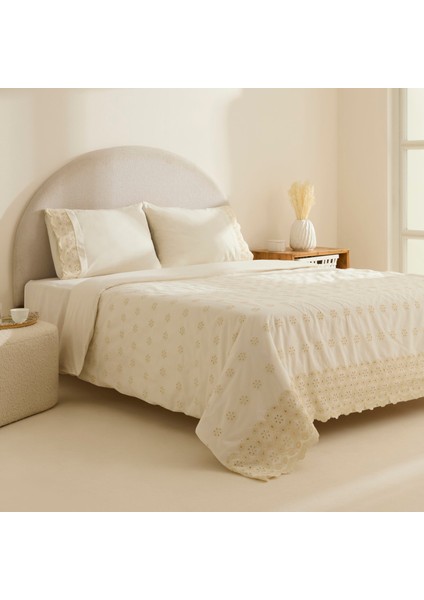 Lacera Brodeli Çift Kişilik Nevresim Takımı Ekru