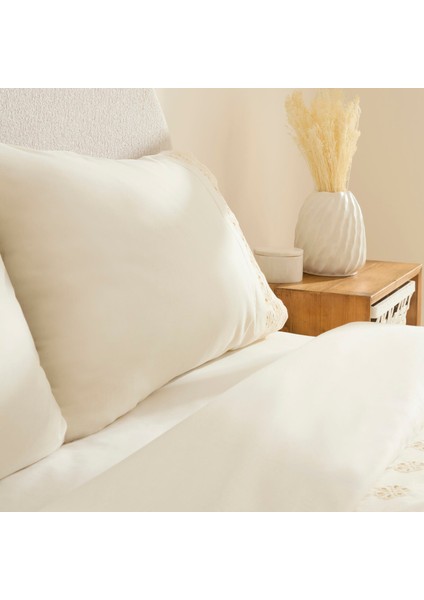 Lacera Brodeli Çift Kişilik Nevresim Takımı Ekru