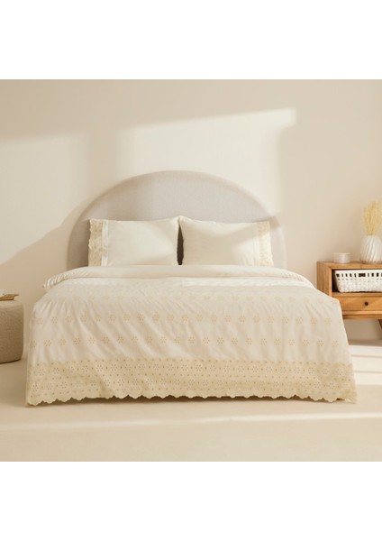 Lacera Brodeli Çift Kişilik Nevresim Takımı Ekru