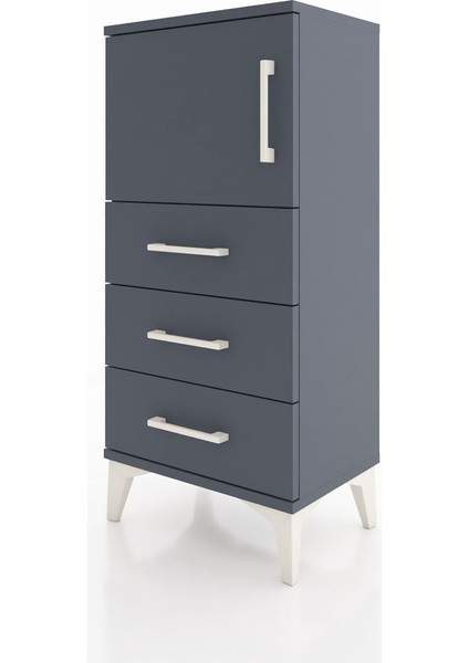 Arges Komodin Tek Raflı 3 Çekmeceli Tek Kapaklı 44X30X96 Antrasit-Antrasit modelleri