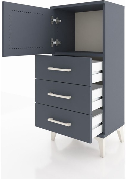 Arges Komodin Tek Raflı 3 Çekmeceli Tek Kapaklı 44X30X96 Antrasit-Antrasit fırsatları