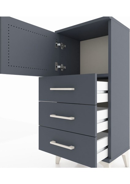 Arges Komodin Tek Raflı 3 Çekmeceli Tek Kapaklı 44X30X96 Antrasit-Antrasit indirimleri